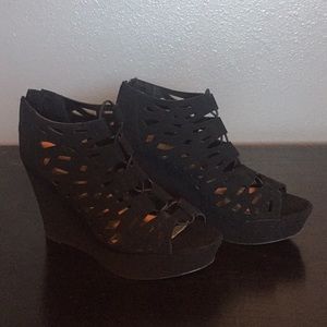 Black suede wedges